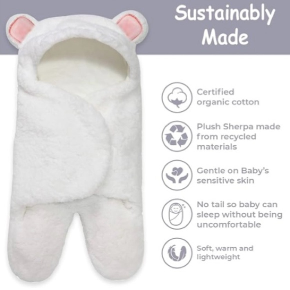 Jam Naturals Baby Swaddle Blanket Cute Bear Organic Cotton Receiving 0-3m